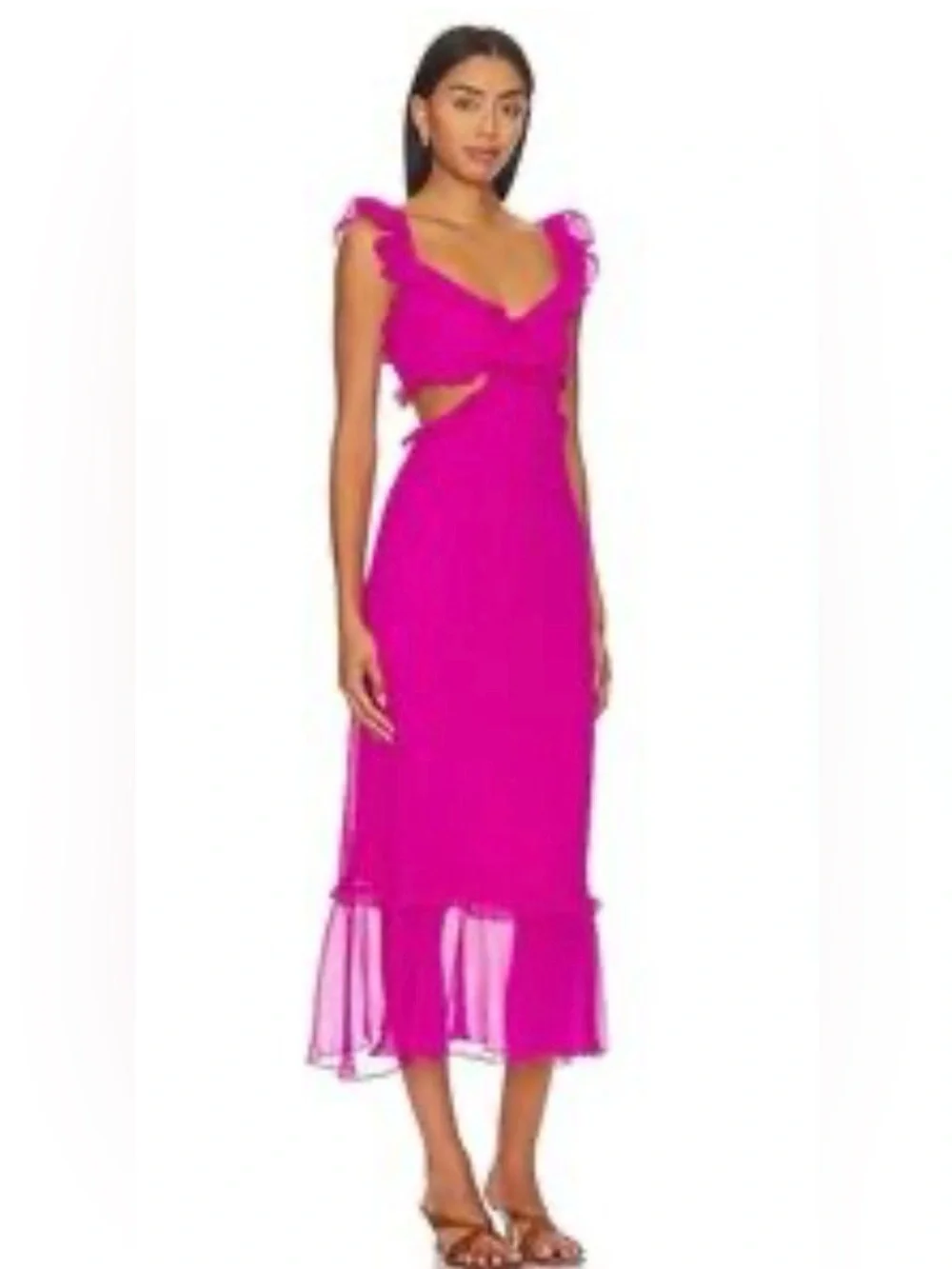 SHOW ME YOUR MUMU LANE MIDI DRESS IN PINK CHIFFON XS - Picture 1 of 6